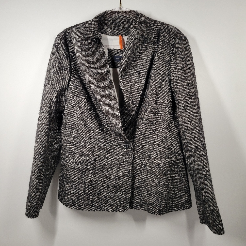 Piazza Sempione Gray Black Patterned Wool Mohair Blazer Jacket Women IT 48/US 12